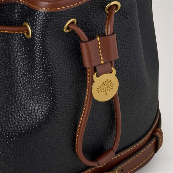 Mulberry Small Buckled Bucket Scotchgrain Black Cognac